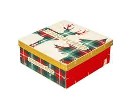 Coffret bois imprimé "Joyeuses Fêtes" avec couvercle - 27x27x11.2cm